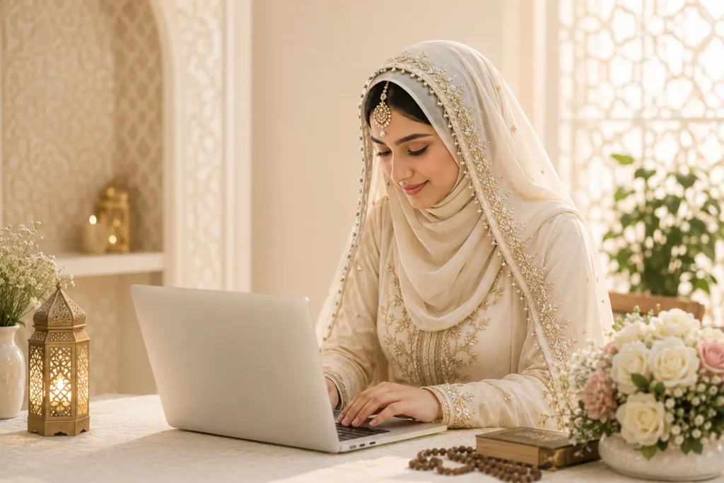 Muslim bride completing online registration on Qubool Hai matrimonial website