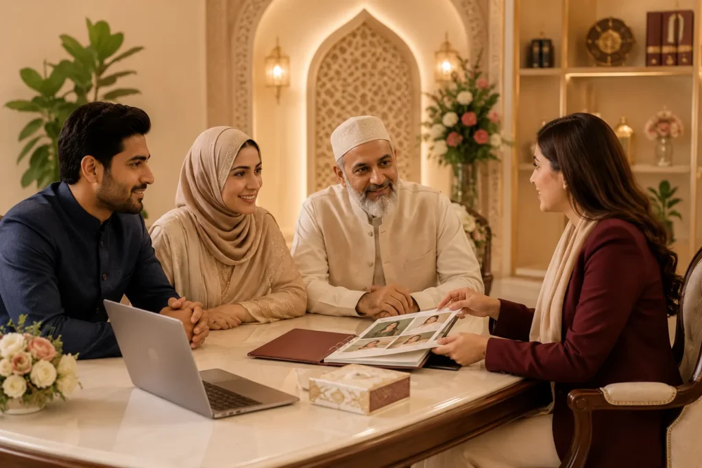 Muslim matrimonial service consultation with a family and advisor